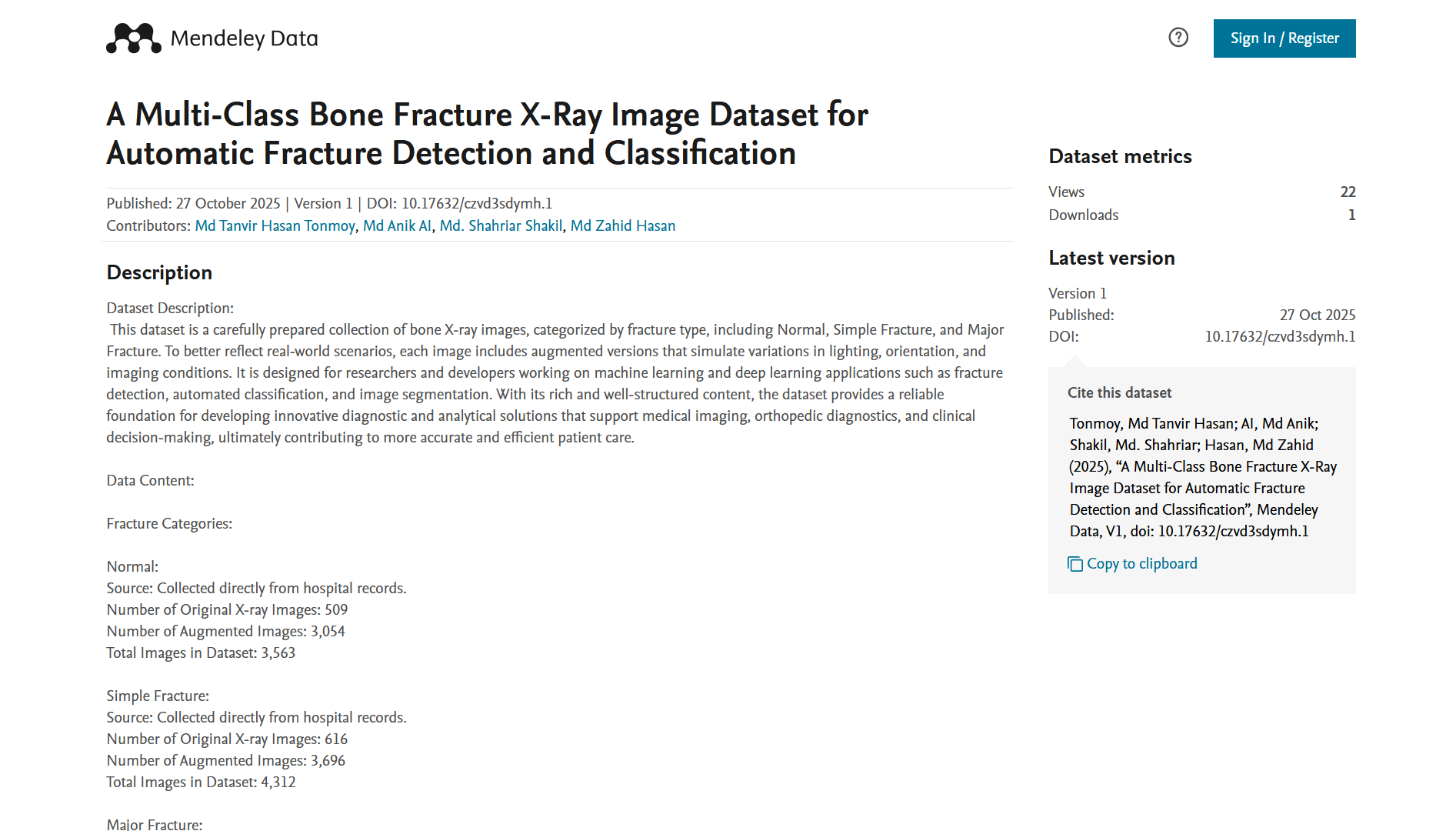 A Multi-Class Bone Fracture X-Ray Image Dataset for Automatic Fracture Detection and Classification