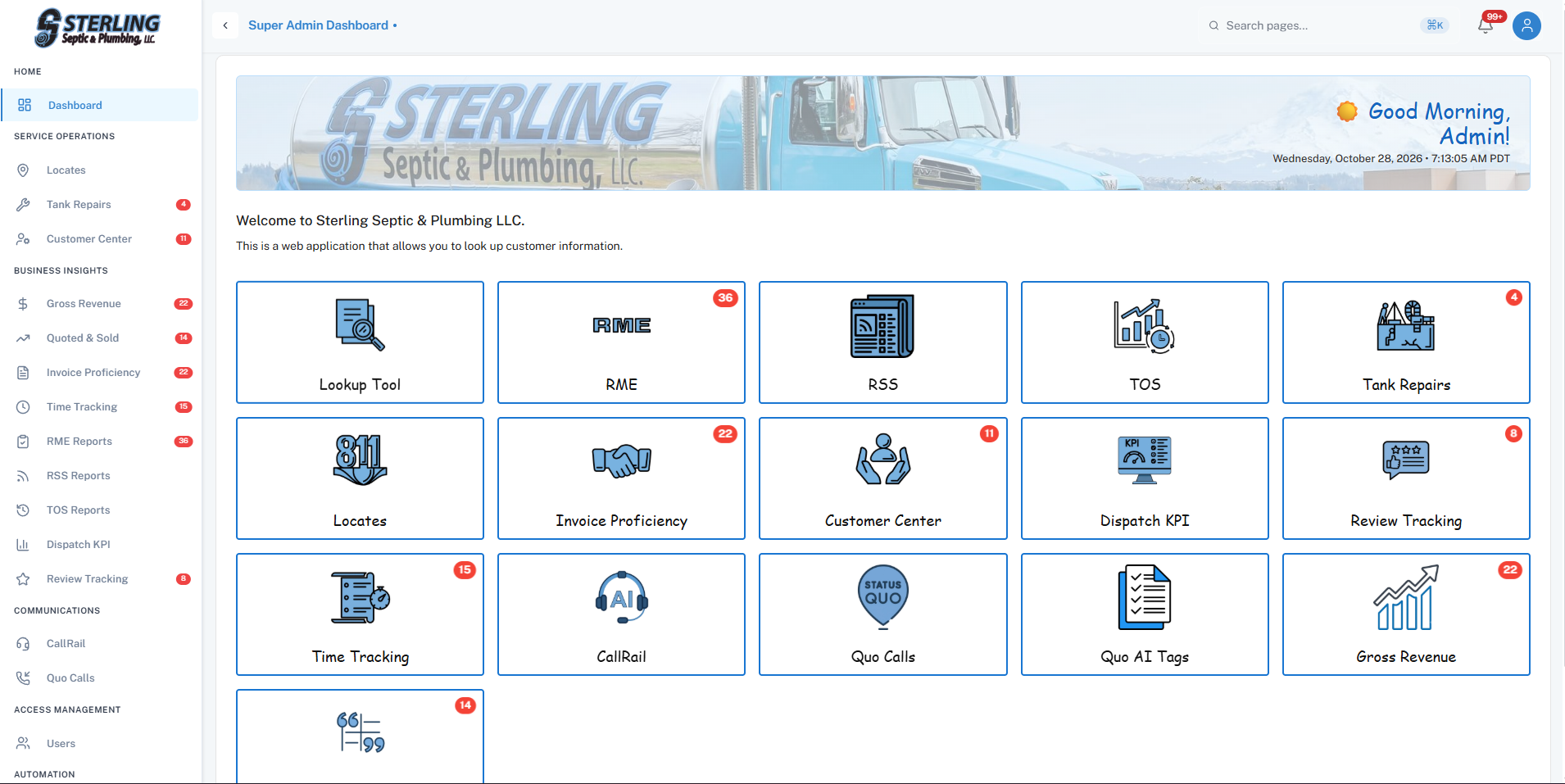 Sterling Septic – Dashboard & Automation
